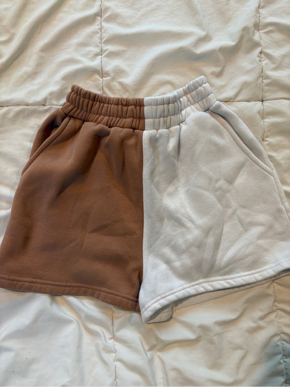 Missguided + Brown and Cream Colorblock Fleece Shorts